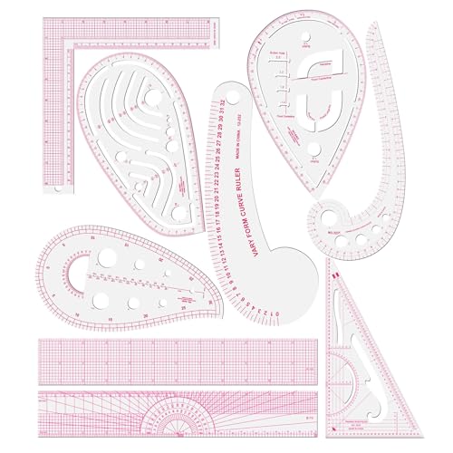 Sewing Ruler Set Clear Metric French Curve Rulers Professional Sewing Quilting Tools Supplies for Dressmaking Tailoring Designers High Quality Flexible PVC Measuring Rulers 9PCS