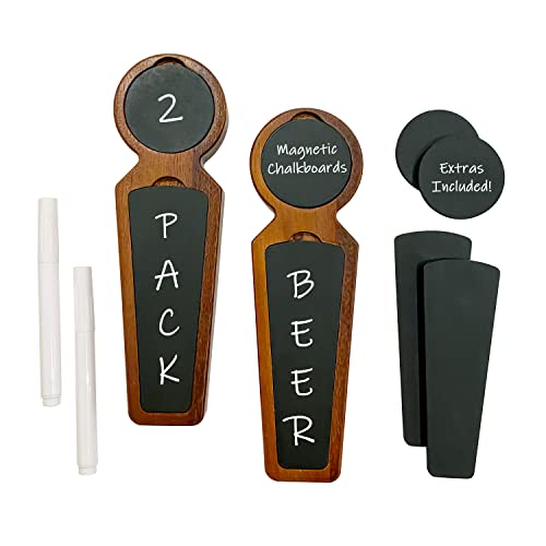 Beer Tap Handle Set of 2 - Magnetic Chalkboard Beer Tap Handles for Kegerator - Walnut Beer Handle Taps with Chalk Marker - Draft Beer Faucet Handle Set - Display Custom Labeling (Dark Walnut)