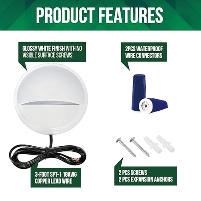 GKOLED Landscape Deck Light, Low Voltage 12V AC/DC Outdoor Patio Lighting, LED 2W Step Light, Die-Casting Aluminium with White Powder Appearance, 6 Pack