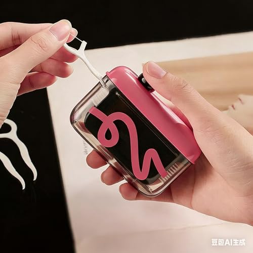 Image of Automatic Floss Dispenser Portable Dental Floss Holder Can Hold 50 Floss Picks - Hygienic Press and Pop Floss Dispenser Case - Refillable Travel Floss Case for Pocket, Purse and Car - Black Pink
