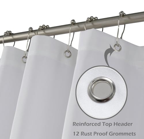 Image of N&Y HOME 108 inch Extra Long Shower Curtain or Liner, Hotel Quality, Washable Fabric, White Bathroom Curtains with Grommets, 72x108