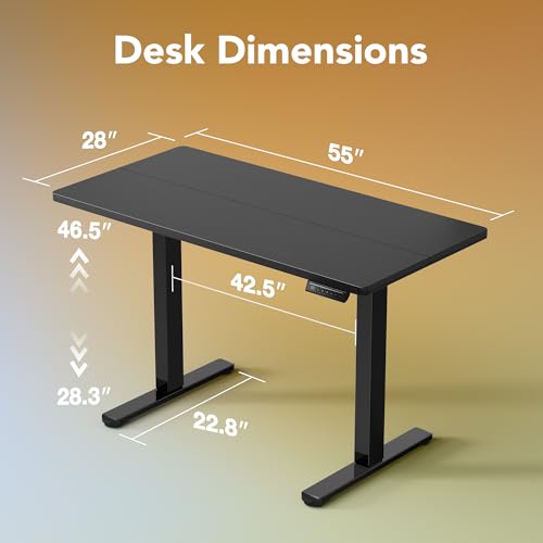 Image of HUANUO 55 x 28 inch Electric Standing Desk Adjustable Height, 4 Memory Height Settings, Sit Stand Up Desk for Home Office & Computer Workstation, Black