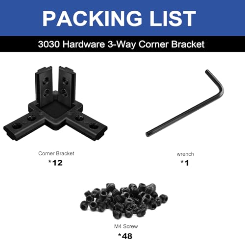 Image of 12pcs 3030 Hardware 3-Way Corner Bracket Angel Connector 3030 Aluminum Extrusion V-Slot Accessories T-Slotted with Screws for 3030 Aluminum Profile 3D Printer Frame Accessories Black