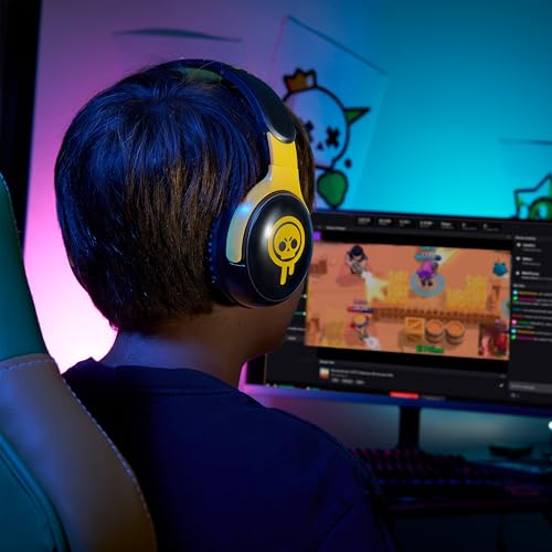 Image of SUBSONIC - Brawl Stars Gaming Headset for Consoles, PC, Tablet - Yellow | Officially licensed gaming headset, compatible with consoles, PCs, tablets, and smartphones - Drippy Skull Black and Yellow