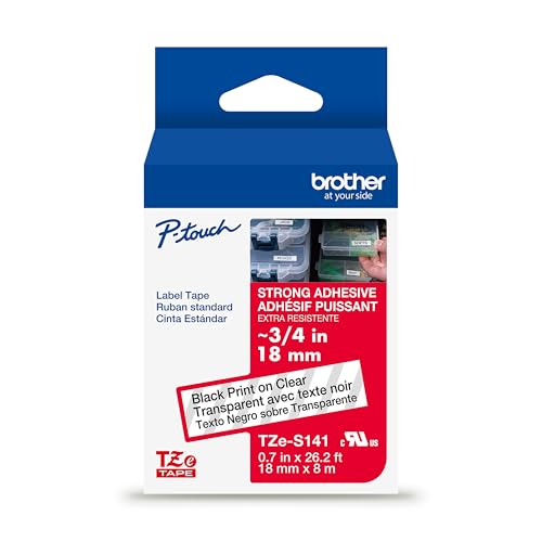 Ruban Brother TZeS141 adhésif puissant noir sur transparent 18mm pour étiqueteuse P-Touch