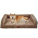 EMME 耐噛み 犬用ベッド 防水 丈夫 ペットベッド 洗える シェニール生地 柔らか ペットソファー 小型犬 中型犬対応 犬 ソファーベッド 耐久性 高反発 抗菌防臭 ペットクッションあごのせペット用ベッド 猫 犬 室内用 寝床 高齢犬 子犬 介護用 ふわふわ枕付き滑り止め取り外せるカバー 111X86X26cm モカ XLサイズ