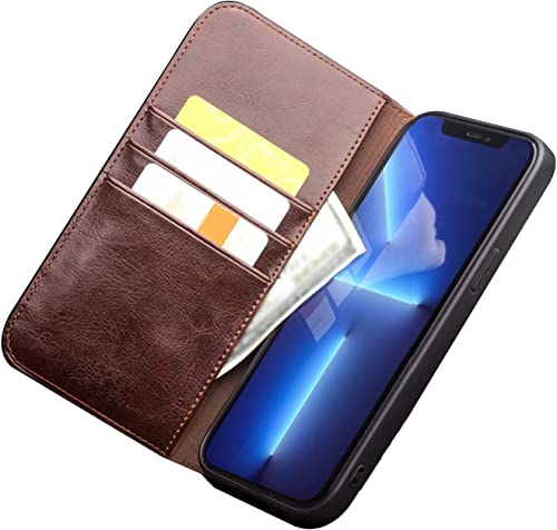 Étui portefeuille iPhone 13 en cuir marron avec 3 porte-cartes et support