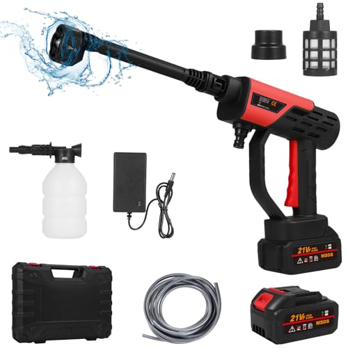 Mulcort 21 V Akku-Hochdruckreiniger, 30 Bar/435 PSI Tragbarer Hochdruckreiniger mit 2 Akkus, 6-in-1-Düse, Schaumkanone, 16 Fuß Schlauch zum Bewässern, Reinigen, Autowaschen, Bodenwaschen, Rot