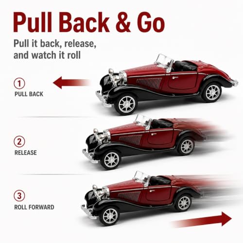 Image of 1:36 Scale Vintage Classic Die-Cast Car, Pull-Back Toy with Openable Door, Detailed Interior & Metal Body, Collectible Model for Kids and Car Lovers, Maroon