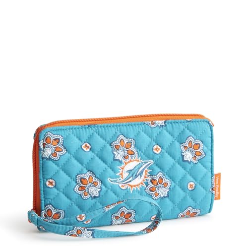 Vera Bradley Womens Cotton Nfl Front Zip Wristlet (Multiple Teams Available) Miamidolphinsonaqua/Orangebandana One Size