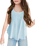 Girls Eyelet Flowy Tank Tops Cute Summer Spaghetti Strap Tops Kids Fashion Embroidery Sleeveless Shirts Sky Blue