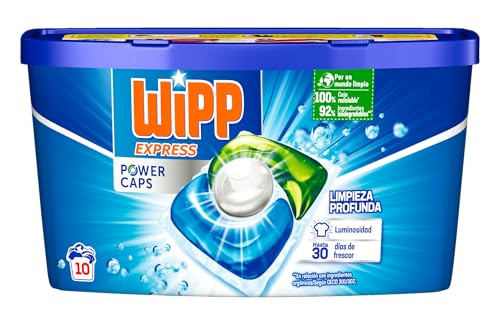 Wipp Express Power Caps Detergente en Cápsulas para Lavadora, 10 Dosis, Limpieza Profunda, Eficaz en Agua Fría