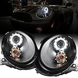 Ronnin - Fits 2007-2015 Mini Cooper R55 R56 R57 R58 R59 Upgraded LED Halo Rim Projector Headlights Assembly Pair | Black