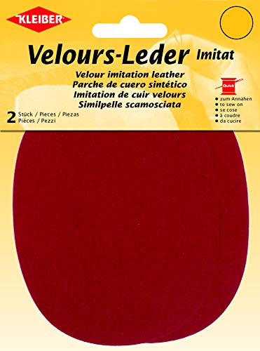 Kleiber 12,5 x 10 cm Ovaler Knie-/Ellbogenflicken aus Velours-Lederimitat zum Annähen, rot
