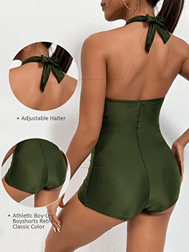 Maternity Army Green One Piece Swimsuit Postpartum Monokinis Large Chest Lace Up Full Coverage Romper-Medium #TOP3