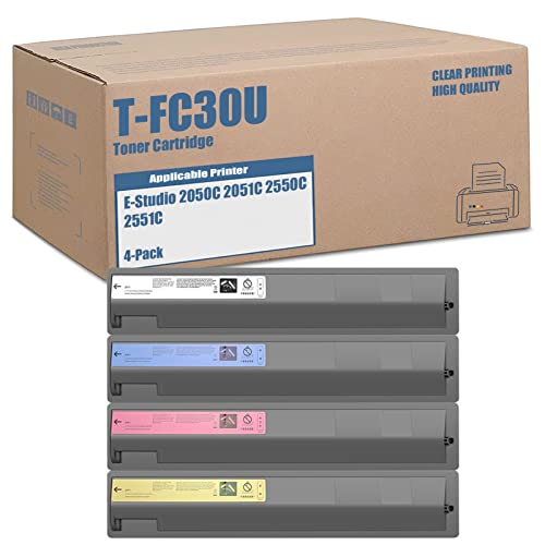 4 Pack T-FC30 (KCMY) - Compatible Toner Cartridges for Toshiba T-FC30U-K T-FC30U-C T-FC30U-M T-FC30U-Y, Work with E-Studio 2050C 2051C 2550C 2551C Printer