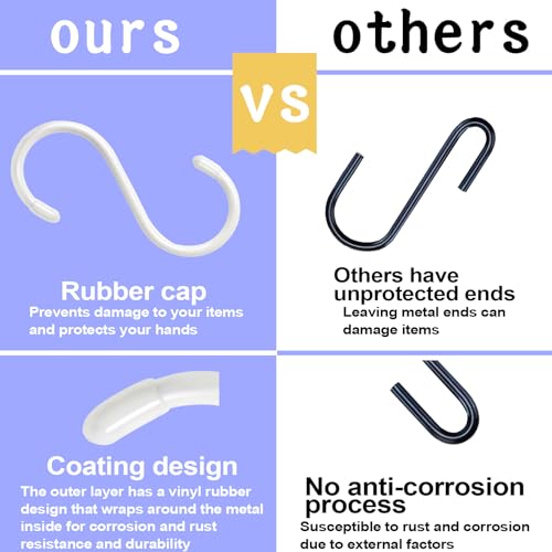 Dapute 5 Inch S Hooks for Closet, Large S Hooks for Hanging Jeans, 12 Pack White Vinyl Coated S Hook, Non Slip Closet and Kitchen Heavy Duty S Hook for Hanging Plants, Jewelry, Pot, Pan, Cups