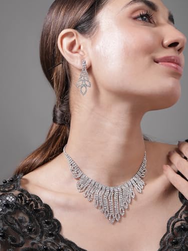 Image of Rubans Necklace Set Stylish American Diamond Zirconia Trendy Jewellery Gift for Women & Girls