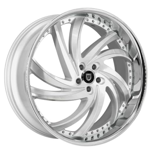 Lexani Turbine - Staggered 22 Inch Wheels (Set of 4 Rims) - Silver with SS Lip Finish - Fits Most Sedans, Coupes, and SUVs - Concave Wheels