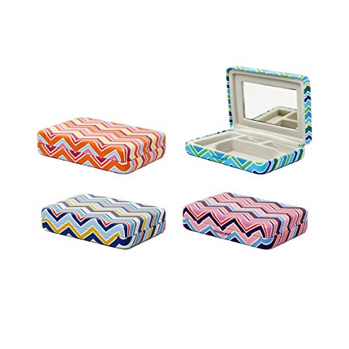 KIKKERLAND Portable Striped Travel Jewellery Organizer Mini Case with Mirror - (1 x Assorted Colour)
