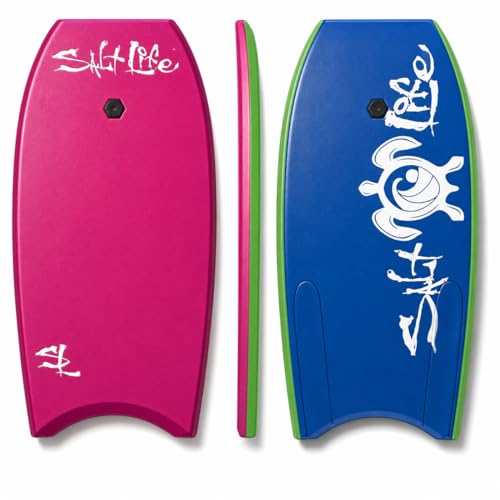 SALT LIFE Boogie Board Bodyboard – Lightweight EPS Core Body Board with HDPE Slick Bottom, Crescent Tail & Coiled Wrist Leash for Beach & Ocean Waves