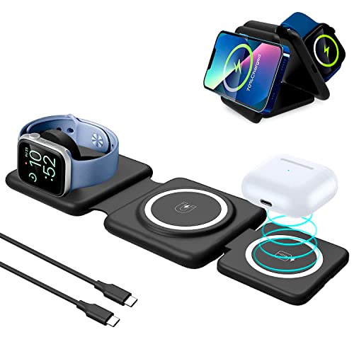 Necomi 3 in 1 Wireless Charger, Foldable Magnetic Charging Stand, Inductive Wireless Charger, 15W Wireless Fast Charging Pad, Cell Phone Charging Pad for iPhone 14/13/12/11/8/Pro/Max
