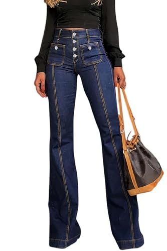 GOLDPKF Womens Bell Bottom High Waisted Jeans Flare Curvy Denim Pants Slim Stretch Bootcut Leg Trouser with Pockets