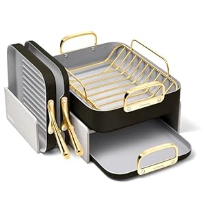 Caraway Square Cookware Set – Square Pans Set – Perfect for Griddling, Toasting, Searing, Roasting, and More – Non-Stick Ceramic Coated Pans – Non Toxic, PTFE & PFOA Free – Black