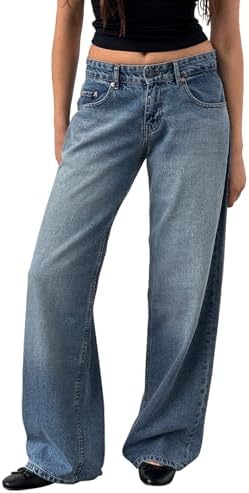Covvoliy Women's Wide Leg Boyfriend Jeans Straight Leg Denim Pants Low Rise Baggy Casual Loose Jeans
