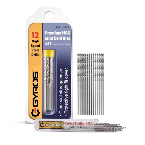 GYROS 12 PCS #53 Micro Drill Bit Set – Small Drill Bits for Jewelry, Plastic, Resin, & Soft Metal – High-Speed Steel Wire Gauge Mini Twist Drill Bit Set for Pin Vise Hand Drill & Rotary Tool
