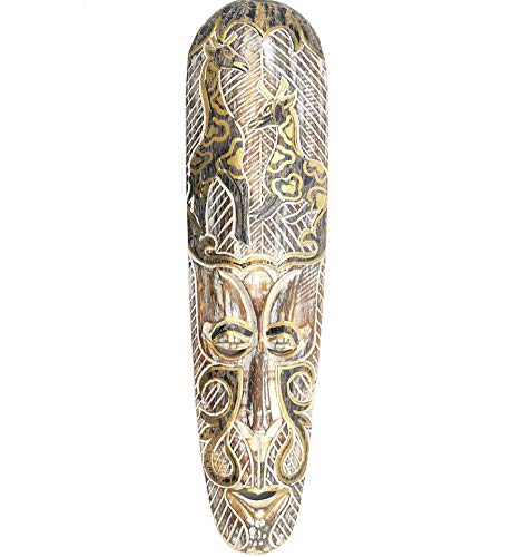 Artisanal Máscara África 50 cm, Madera Blanqueado, diseño Jirafa Negro y Oro.