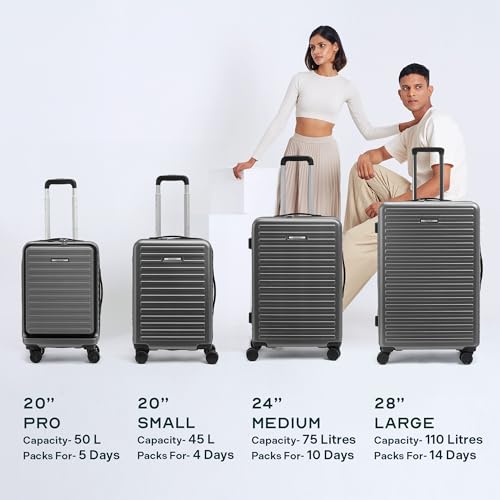 Image of Assembly Luggage Trolley Set of 2- Medium Check-in + Check-in Large with TSA Locks & 8 Spinner Wheels, Spacious Polycarbonate Hard Shell Trolley Bags for Business Travel & Vacations, Grey, 24+28 Inch