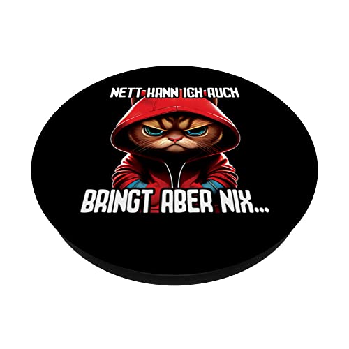 Spruch Katze Geschenk I Nett kann ich auch bringt aber nix PopSockets Swappable PopGrip, Black - Image 2