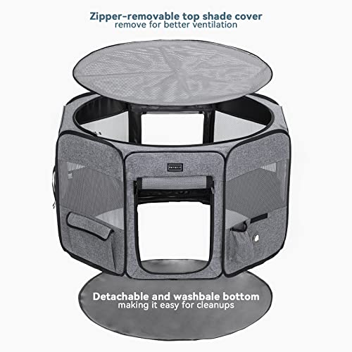 Petsfit Portable Dog Playpen For Medium Dogs Puppy Cats/Rabbit/Chicks/Duckling, Removable Zipper Sealed Bottom Dog Exercise Pen, With Pocket, Water Bottle Holder And Carrying Case, 33" Dia X 21" H #TOP6