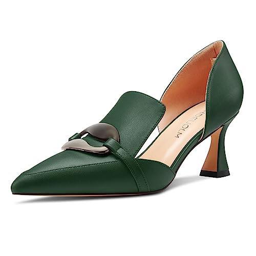 HDEUOLM Womens Mid Heel Pointed Toe Pumps Two-Piece Slip-on Prom Cute Summer 2.6 Inches Heels