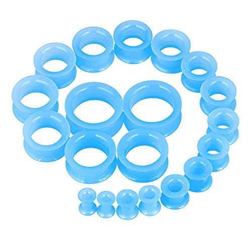 Longbeauty 20pcs Tunnels Kit 2G-1" Silicone Ear Gauges Stretching Kit