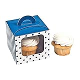 Fun Express - Blue Polka Dot Cupcake Box with Handle - Party Supplies - Containers & Boxes - Paper Boxes - 12 Pieces