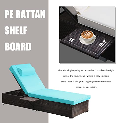 Soarflash Wicker Chaise Lounge Set, Outdoor Patio Lounge Recliner Chair With Adjustable Backrest,Side Shelf For Garden Yard Poolside,Blue #TOP5