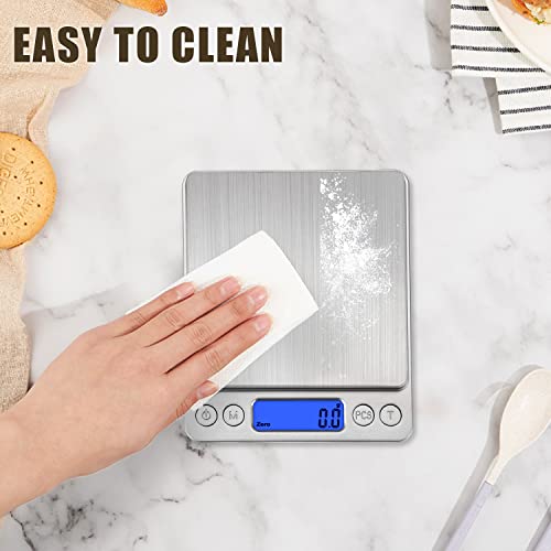Food Scale, Chwares Kitchen Scale With Trays 3000G/0.1G, Small Scale With Tare Function Digital Scale Grams And Ounces For Weight Loss, Dieting, Baking, Cooking, Meal Prep, Coffee, Sliver #TOP6