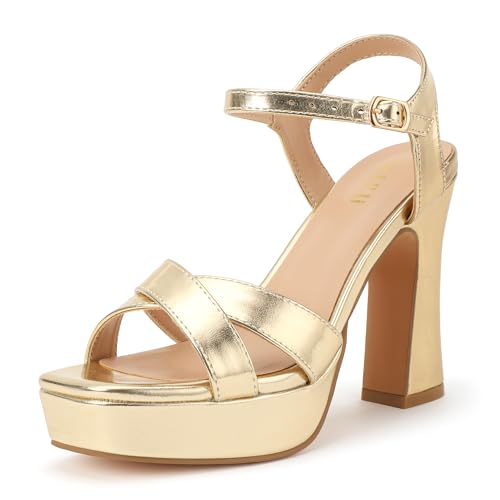 IDIFU Gold Platform High Heels Strappy Open Toe Chunky Heeled Sandals by IDIFU - Used condition - US$33.89
