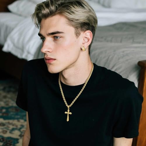 Gold Cross Necklace 14K Gold Cross Necklace for Men Crosses Pendant for Mens Vintage-Printed Meets Modern Geometric Crosses Chain for Mens Pendant Necklaces 22/24/26in2
