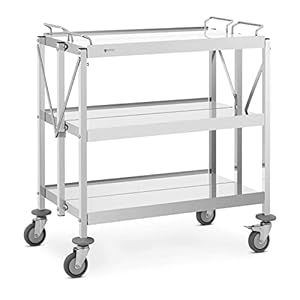 Royal Catering RCSW-101 Serveerwagen 3 randen (2X) 90 x 50/50 x 83 cm 90 kg opvouwbare keukenwagen roestvrij staal…