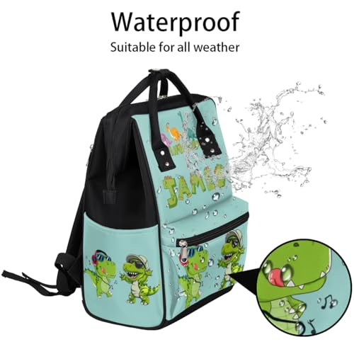 Image of Personalized Baby Boy Diaper Bag Backpack Cute Large Nappy Backpack Mommy Bags, Waterproof Travel Daypack for Dad Mom Gifts Music Dinosaur Diaper Backpack for Boys