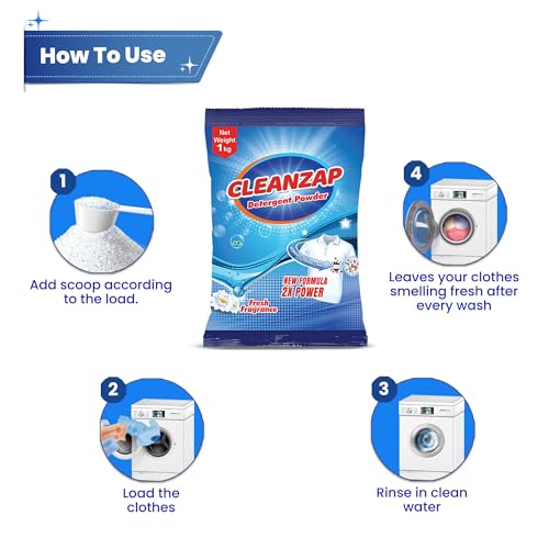 CLEANZAP DETERGENT POWDER 1Kg Refreshing Floral Fragrance Washing