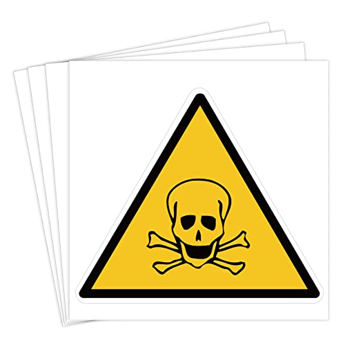 dealzEpic - Yellow Triangle Poison/Toxic Warning Sign with a Skull and Crossbones - Self Adhesive Peel and Stick Vinyl Sticker - 3.94 x 3.94 inches | Pack of 4 Pcs