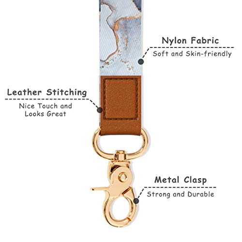 Hsxnam Wrist Lanyard Key Chain, Cute Wristlet Strap Keychain Holder For Women Men Keys Airpods Id Badges Phone, Black Marble #TOP2