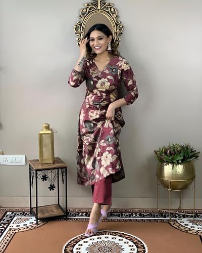 Image of ANNI Designer Womens Rayon Straight Fit Printed Kurta Pant Set
