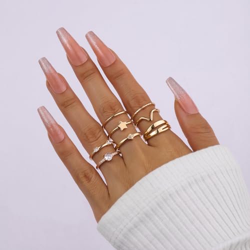 Image of Salty Fashion Nested Nova Finger Rings for Women & Girls | Pack of 8 | Fancy | Adjustable | Stylish & Minimal | Birthday Gift | Aesthetic Jewellery | Accessories for Everyday Wear | Gift for Diwali, Christmas, Marriage, Birthday