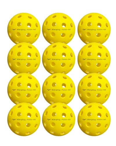Warping Point Outdoor Pickleball Balls, 12 Pack 40 Holes Yellow PickleBalls with Mesh Bag, Meet USAPA Specifications, High Bounce Durable Practice Pickle Ball for Beginners Intermediate Player