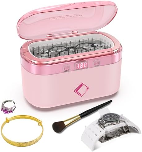 LifeBasis CS1 Ultrasonic Cleaner 500ML Ultrasonic Jewellery Cleaner 42000Hz 35W Touch Panel 5 Digital Timer Low Noise Jewellery Cleaner for Jewellery Glasses Watches Dentures Coins-Pink
